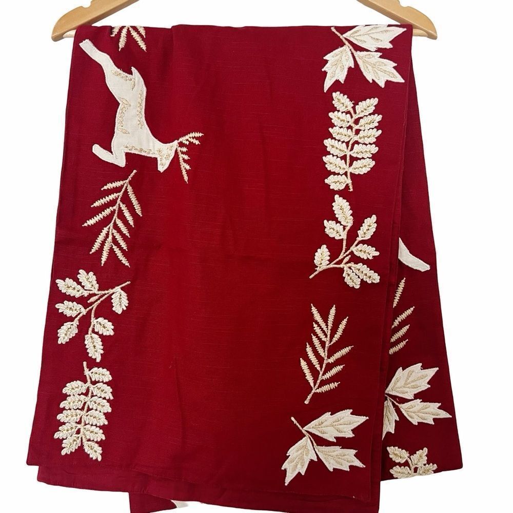 The Company Store Legends Luxury Holiday Table Runner 16x90 Deer Embroidered